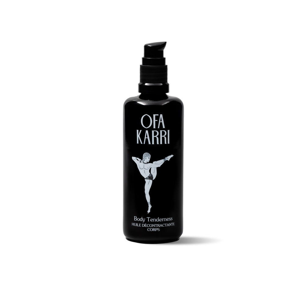 Ofa Karri Body Tenderness massage oil with organic essential oils for relaxation and skin nourishment.
