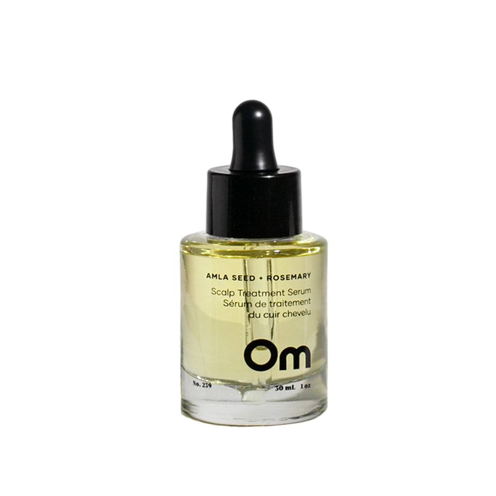 OM ORGANICS Amla Seed + Rosemary Scalp Serum in a 30 ml bottle, formulated with nourishing oils like rosemary, amla seed, and black cumin for a balanced and refreshed scalp.