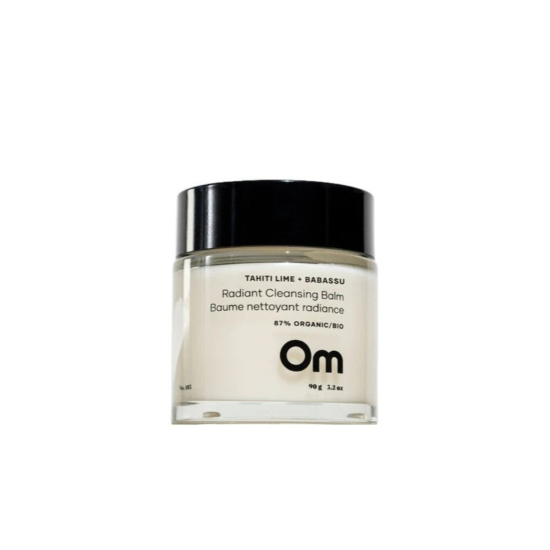OM Organics Tahiti Lime + Babassu Radiant Cleansing Balm in a 90g jar with tropical lime and coconut accents.