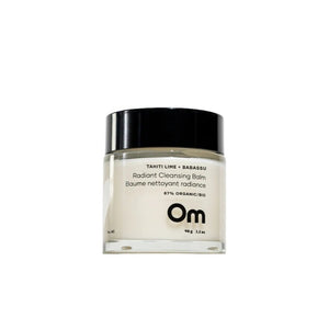 OM Organics Tahiti Lime + Babassu Radiant Cleansing Balm in a 90g jar with tropical lime and coconut accents.