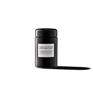Glass jar of Penny Frances Apothecary Coconut Milk & Guava Softening Clay Mask with tropical fruit extracts, coconut milk, and rhassoul clay.