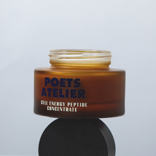 Jar of Poets Atelier Cell Energy Peptide Concentrate on a light gray background