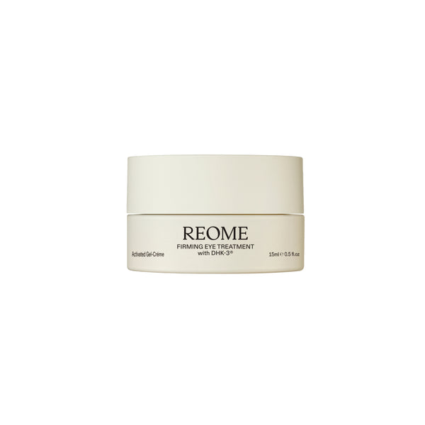 Jar of REOME Firming Eye Cream, a lightweight gel-crème designed to smooth, firm, and brighten the under-eye area for a refreshed, youthful appearance.