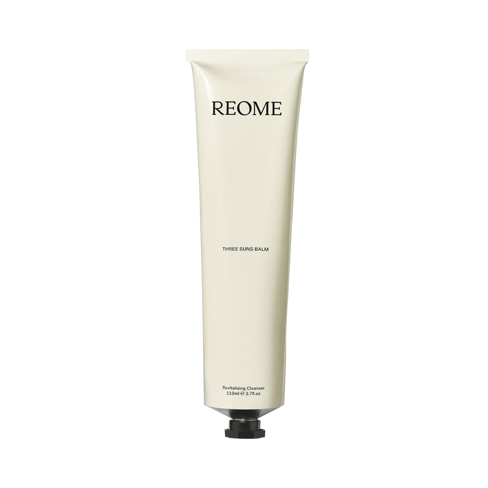 Tube of REOME Three Suns Balm facial cleanser with a creamy, lightweight balm texture.