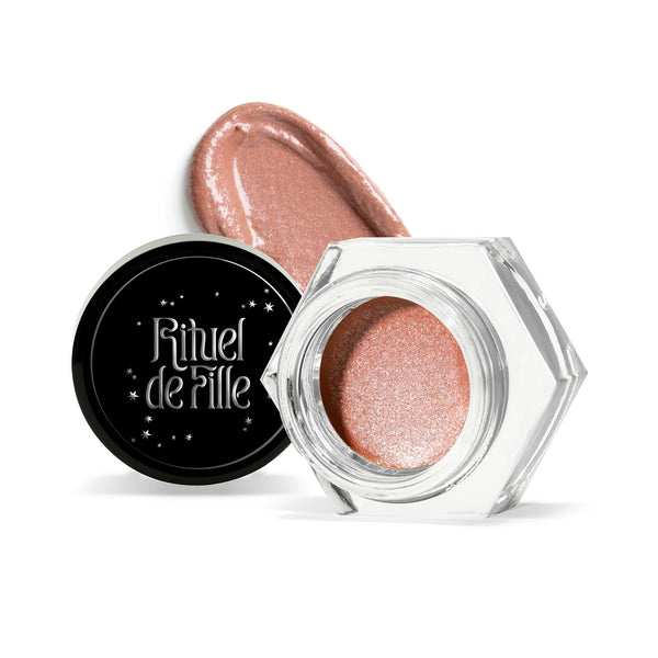 RITUEL DE FILLE Celestial Sphere Gelée Eye Gloss – Apis, warm beige with iridescent shimmer in a small glass pot, vegan and cruelty-free.