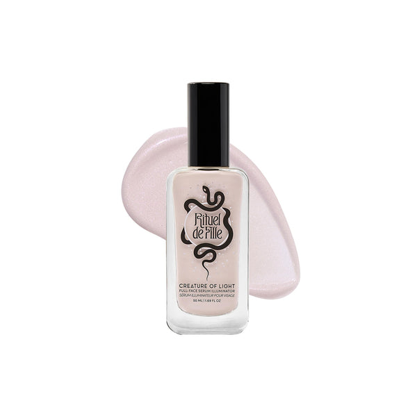 RITUEL DE FILLE Creature of Light Full-Face Serum Illuminator in Moonlit Creature, Radiant Opal, showcasing luminous, feather-light cream formula for glowing skin.