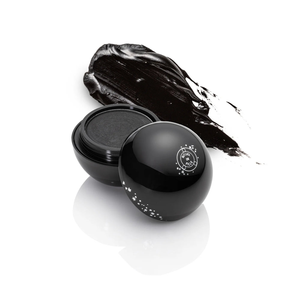 Rituel de Fille The Black Orb Kohl Eyeliner in Abyss, deep semi-matte black in a round compact jar.