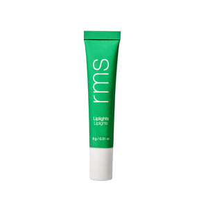 Green cosmetic tube with 'rms' branding on a white background. RMS BEAUTY Liplights Cream Lip Gloss Chameleon