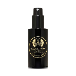 Sacred Rituel Sacred Rose Mist in a violet Miron glass spray bottle, a hydrating botanical rose water mist.