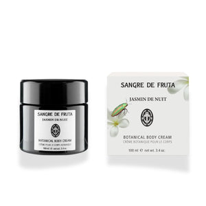 Sangre de Fruta Jasmin de Nuit Botanical Body Cream with packaging on a white background
