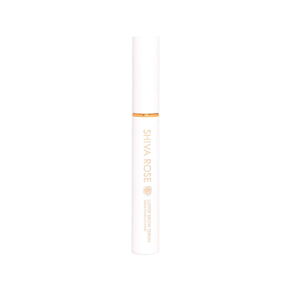 Shiva Rose Luster Brow & Lash Serum bottle with natural ingredients like biotin, castor oil, aloe, and amla fruit.
