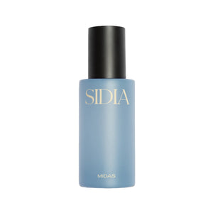 Blue bottle of SIDIA The Body Mist in scent Midas on white background