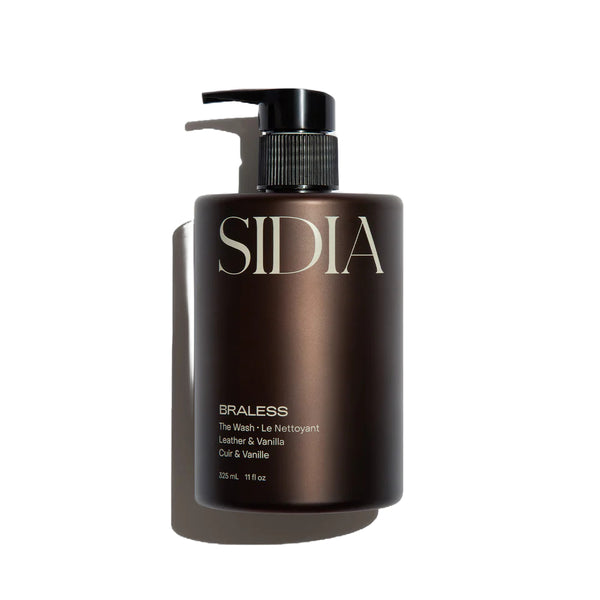 SIDIA BRALESS Wash creamy hand and body cleanser in a 350ml bottle, enriched with avocado butter, shea butter, aloe, and plant-based retinol, with coconut and soft wood fragrance notes.