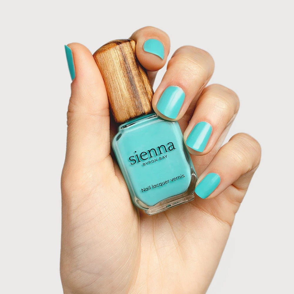 SIENNA BYRON BAY Breeze Nail Polish – bright turquoise crème for a bold, fun look.