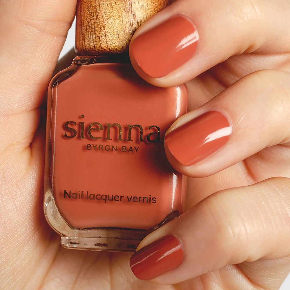 SIENNA BYRON BAY Courage Nail Polish in Warm Terracotta Crème – a bold yet timeless shade.