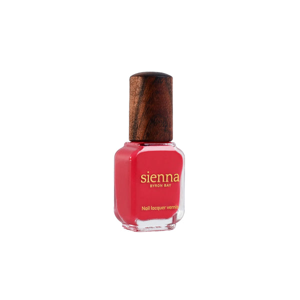 Sienna Byron Bay Dance Nail Polish in a vibrant bright pink topaz crème shade with eco-friendly packaging.