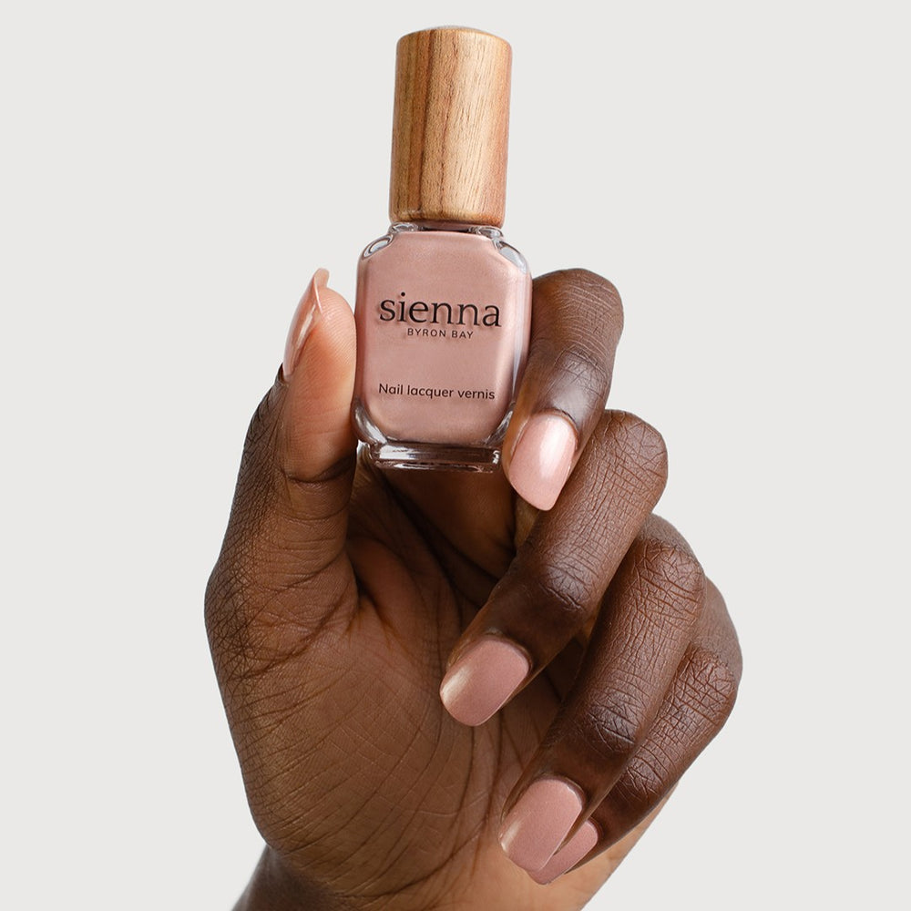 Sienna Byron Bay Dulcet Nail Polish - a soft chai shimmer nail polish in an eco-friendly bottle.