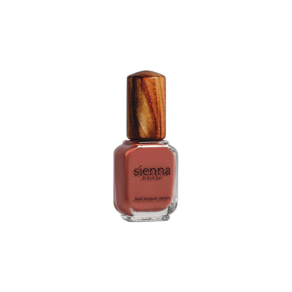 Sienna Byron Bay Life Nail Polish – Bold brick red for a chic, neutral manicure. Vegan, cruelty-free, and environmentally conscious.