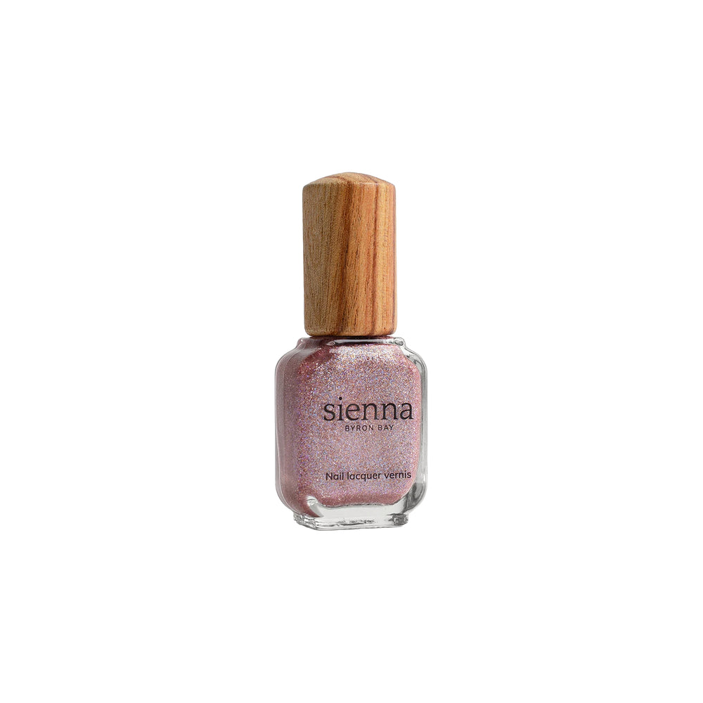 Sienna Byron Bay Nebula Nail Polish - holographic amethyst shimmer in an eco-friendly bottle.