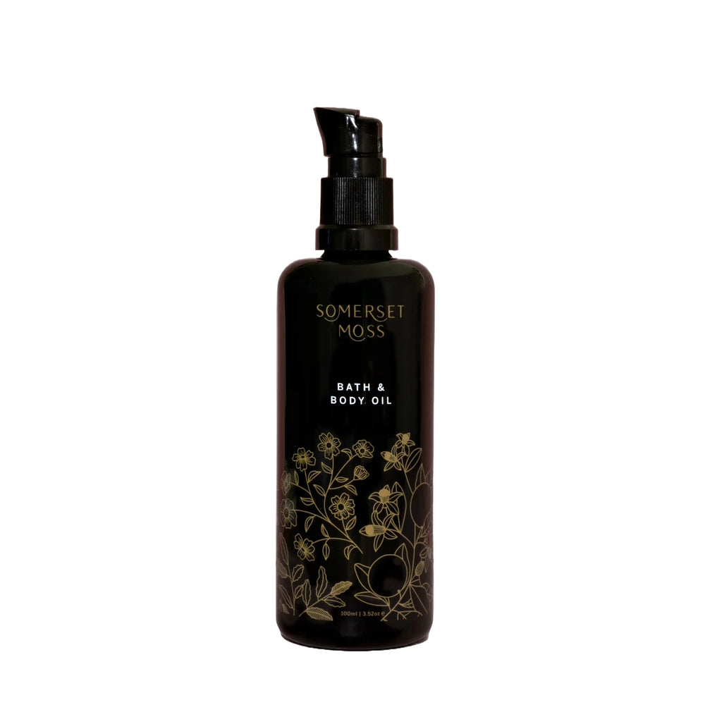 Somerset Moss Core Bath & Body Oil – nourishing bath and body oil with ylang ylang, jasmine, and cedarwood.