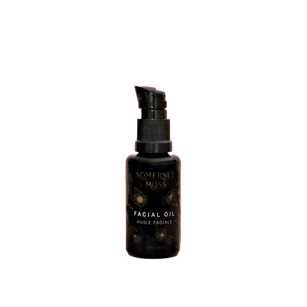 Somerset Moss Facial Oil bottle with a botanical blend for hydration and radiant skin.