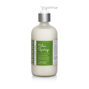 THE BODY DELI PALM SPRINGS Hand & Body Lotion – glass pump bottle with displayed on white background.