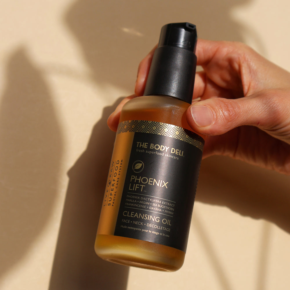 THE BODY DELI Phoenix Lift Cleansing Oil – nourishing oil-to-milk cleanser with date seed extract, marula, and argan oils in a 4oz bottle for all skin types.