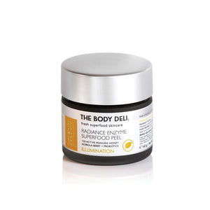 Jar of THE BODY DELI RADIANCE ENZYME SUPERFOOD Peel – a Manuka honey-based exfoliating mask with plant enzymes and vibrant green superfoods.