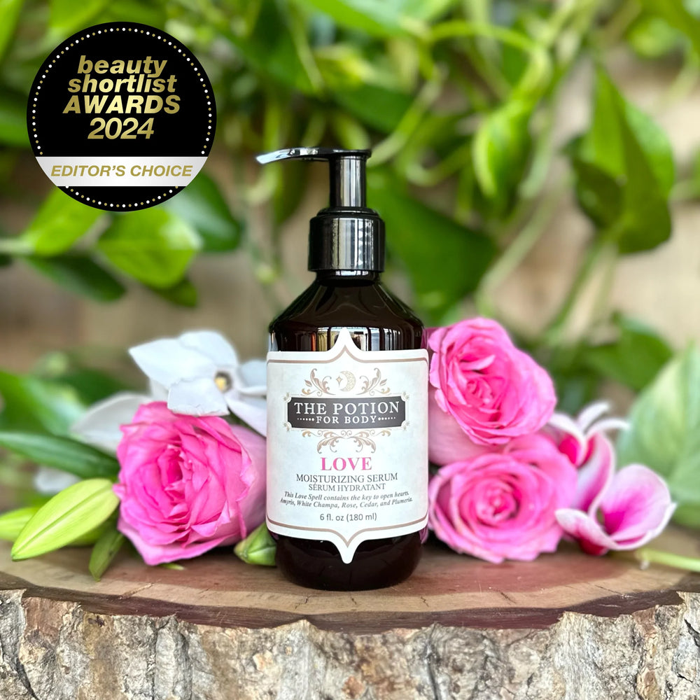 THE POTION MASTERS Love Body Potion – luxurious floral body oil with rose and white champa.