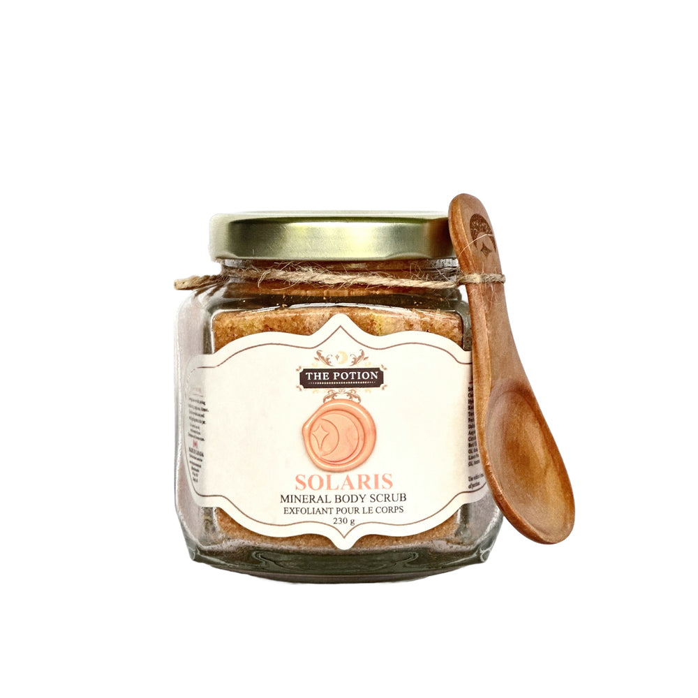 THE POTION MASTERS Solaris Mineral Body Scrub – limited edition body scrub with citrus and floral notes.