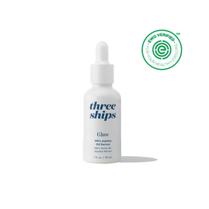 Glow 49% Jojoba Oil Serum by THREE SHIPS, a lightweight serum featuring Jojoba Oil, Camellia Oil, and Vitamin E for a dewy, hydrated complexion. Ideal for oily and combination skin.