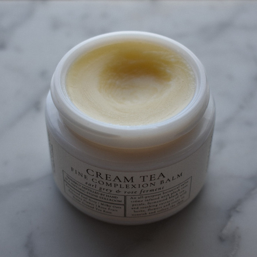 Tidelands House Cream Tea All Purpose Balm with Earl Grey, nourishing and hydrating skin with organic plant essences and a comforting herbaceous aroma.