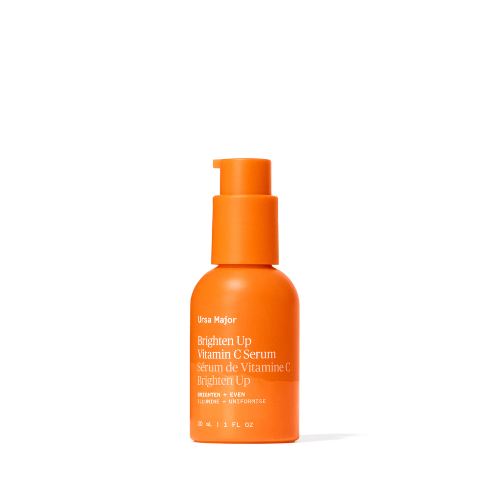 Bottle of URSA MAJOR Brighten Up Vitamin C Serum — lightweight, plant-powered skincare with Vitamin C and botanical extracts, designed to brighten and even the appearance of skin tone.