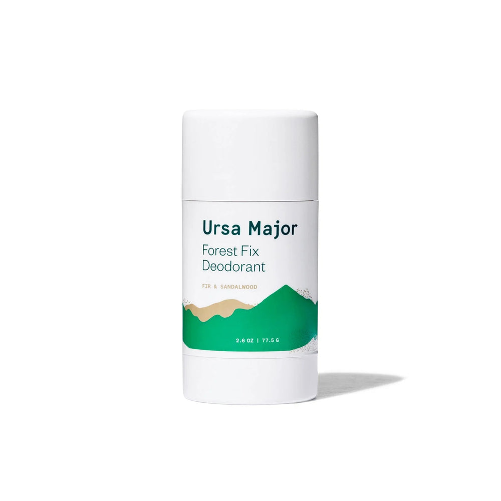 Ursa Major Forest Fix Deodorant in eco-friendly packaging with forest-inspired scent notes of citrus, spice, and woods.