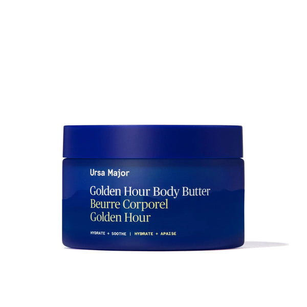 URSA MAJOR Golden Hour Body Butter 200ml jar, fast-absorbing formula with Neroli, Rose, and Sandalwood for hydrated, soft skin.