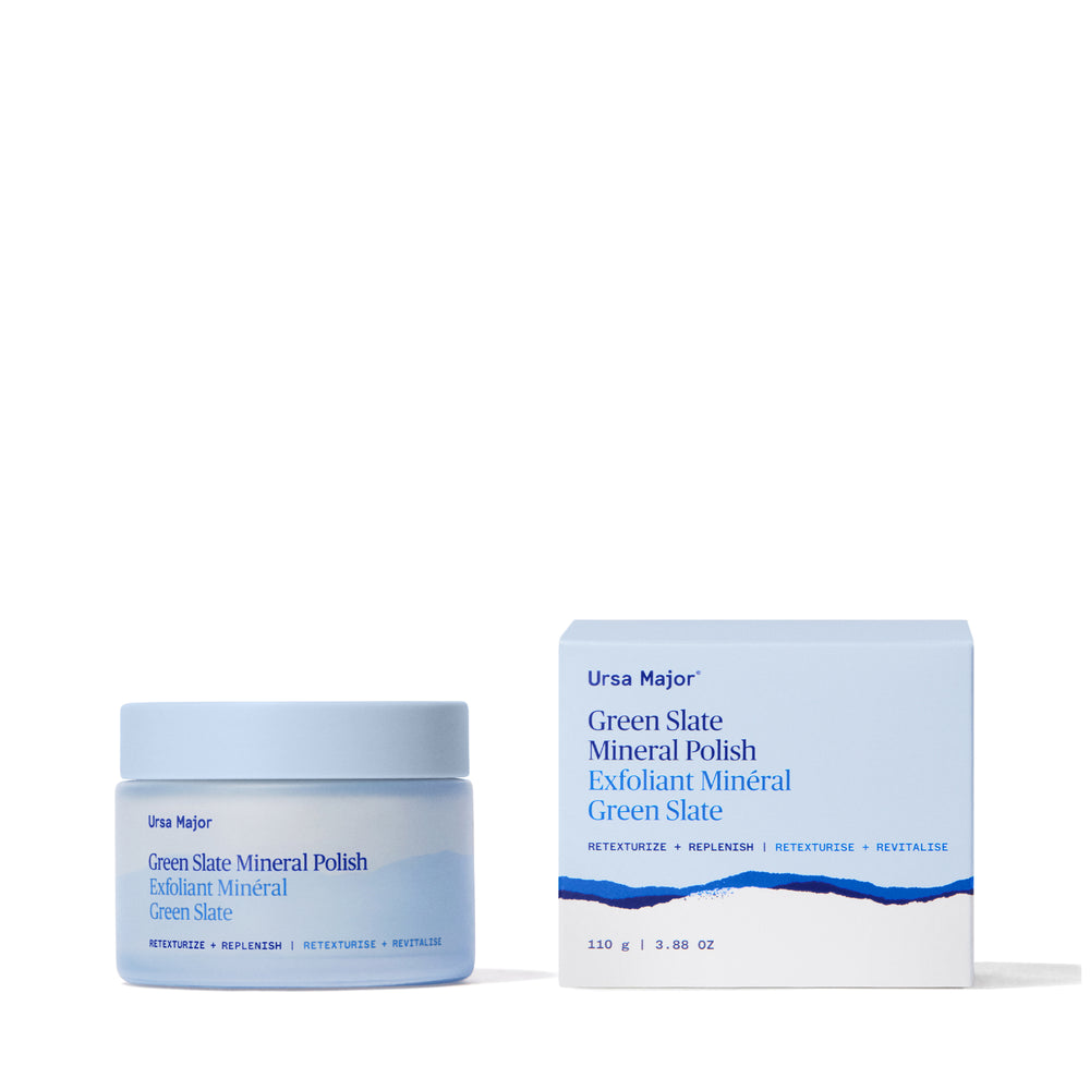 Ursa Major Green Slate Mineral Polish jar on a white background.