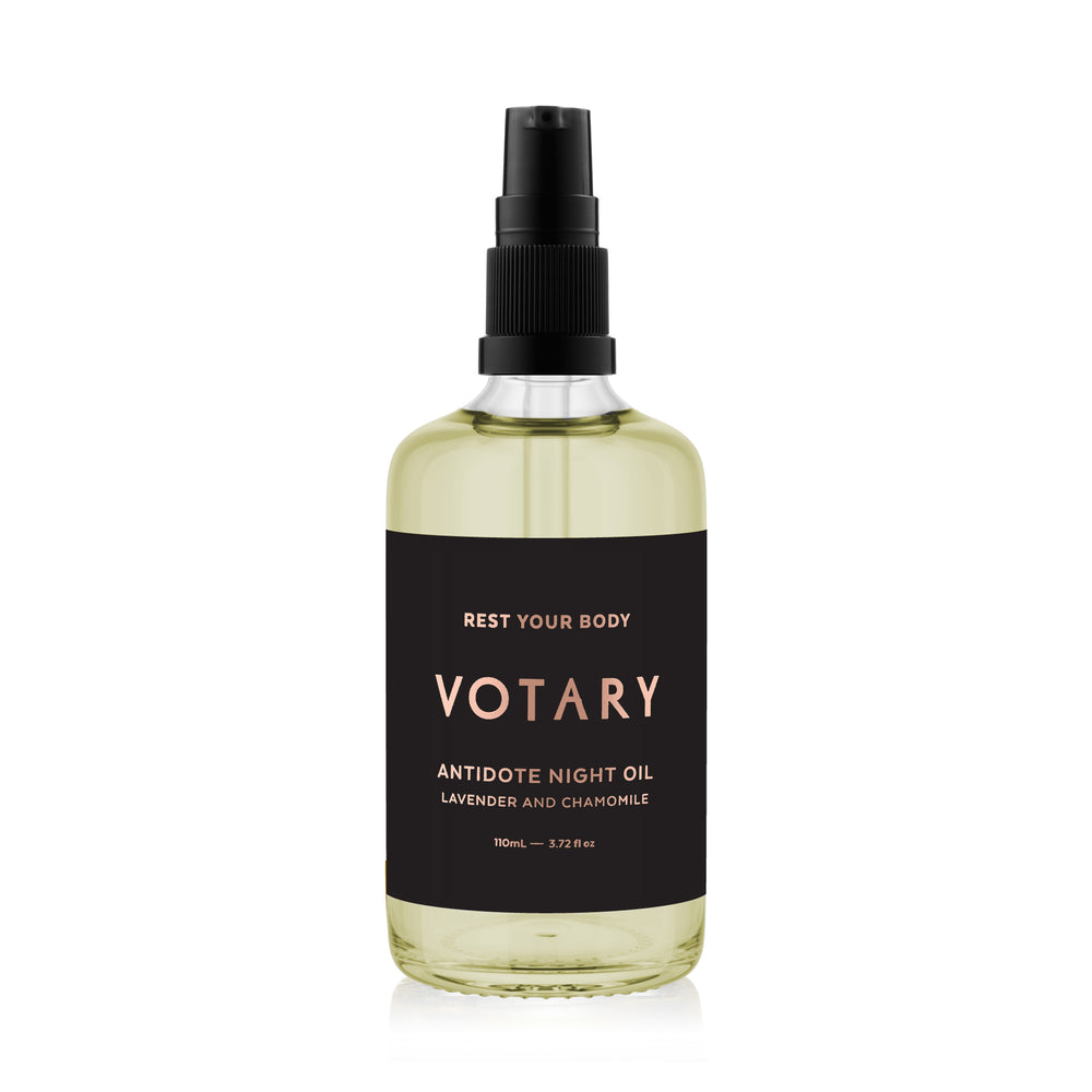 VOTARY Lavender and Chamomile Bath and Body Oil in glass bottle for bath, shower, or body application