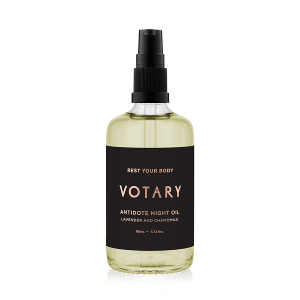 VOTARY Lavender and Chamomile Bath and Body Oil in glass bottle for bath, shower, or body application