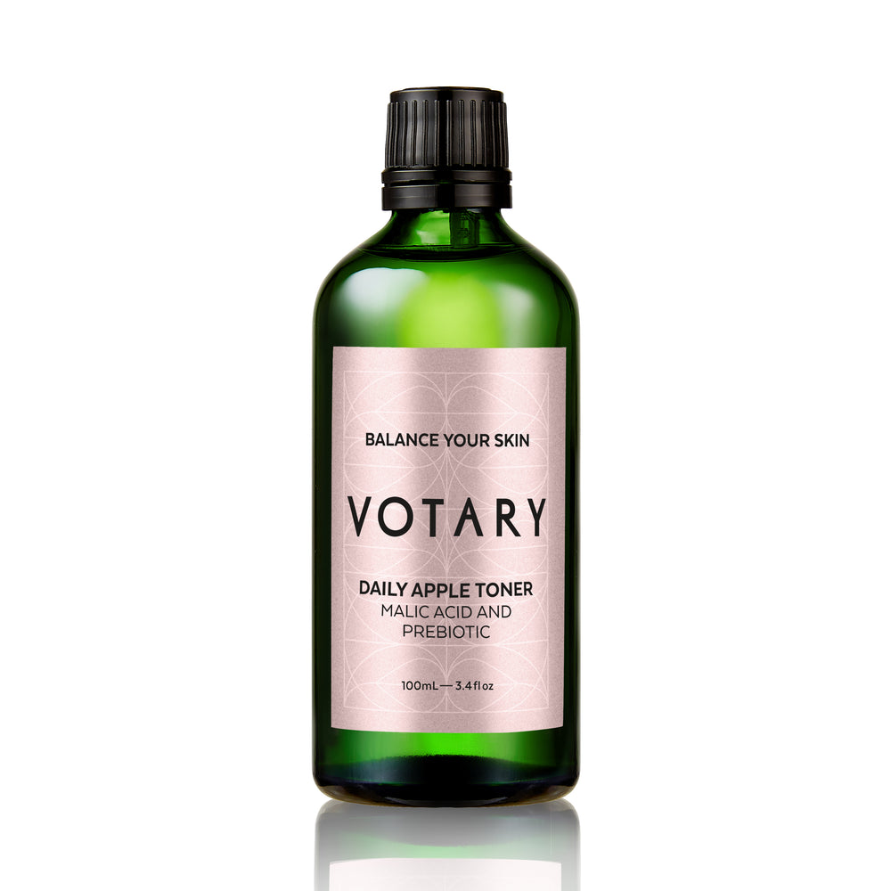 VOTARY Daily Apple Toner bottle with apple extract and gentle AHAs, designed to brighten and hydrate skin.