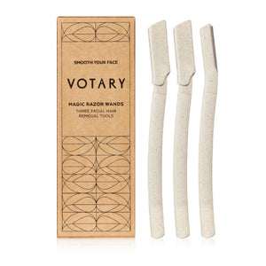 VOTARY Magic Razor Wands facial razors with stainless steel blades and wheat straw handles for smooth, hair-free skin.