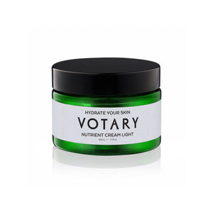 VOTARY Nutrient Cream Light – fragrance-free lightweight moisturiser in a green jar, ideal for sensitive and dehydrated skin.