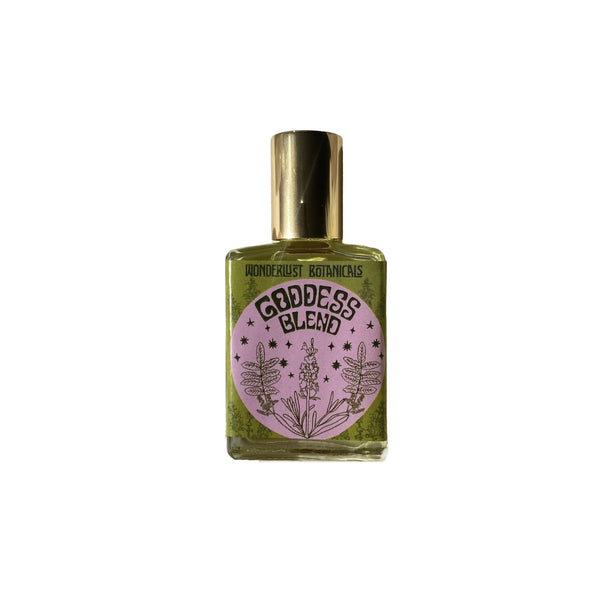 Wonderlust Botanicals Goddess Blend Perfume Oil - a light floral fragrance with essential oils like lavender, geranium, and jasmine.