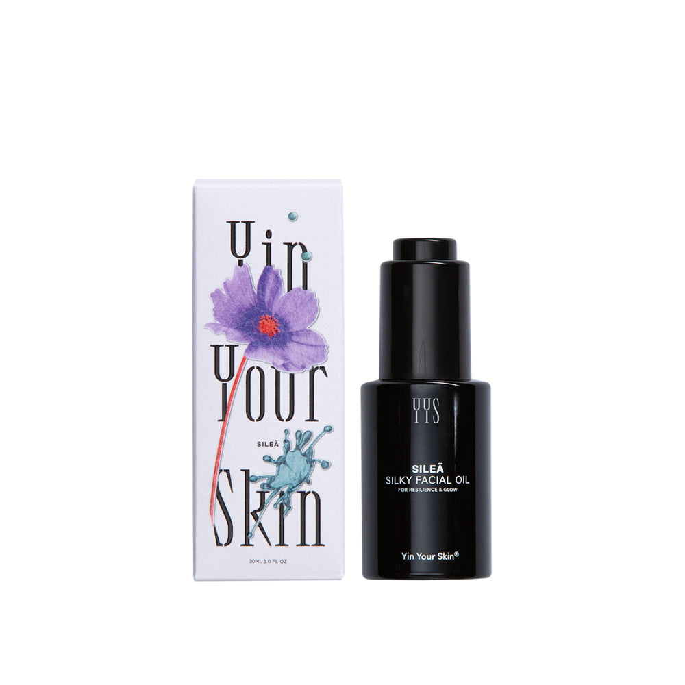 YIN YOUR SKIN SILEA Silky Facial Oil in violet Miron glass bottle with botanical oils and essential oils