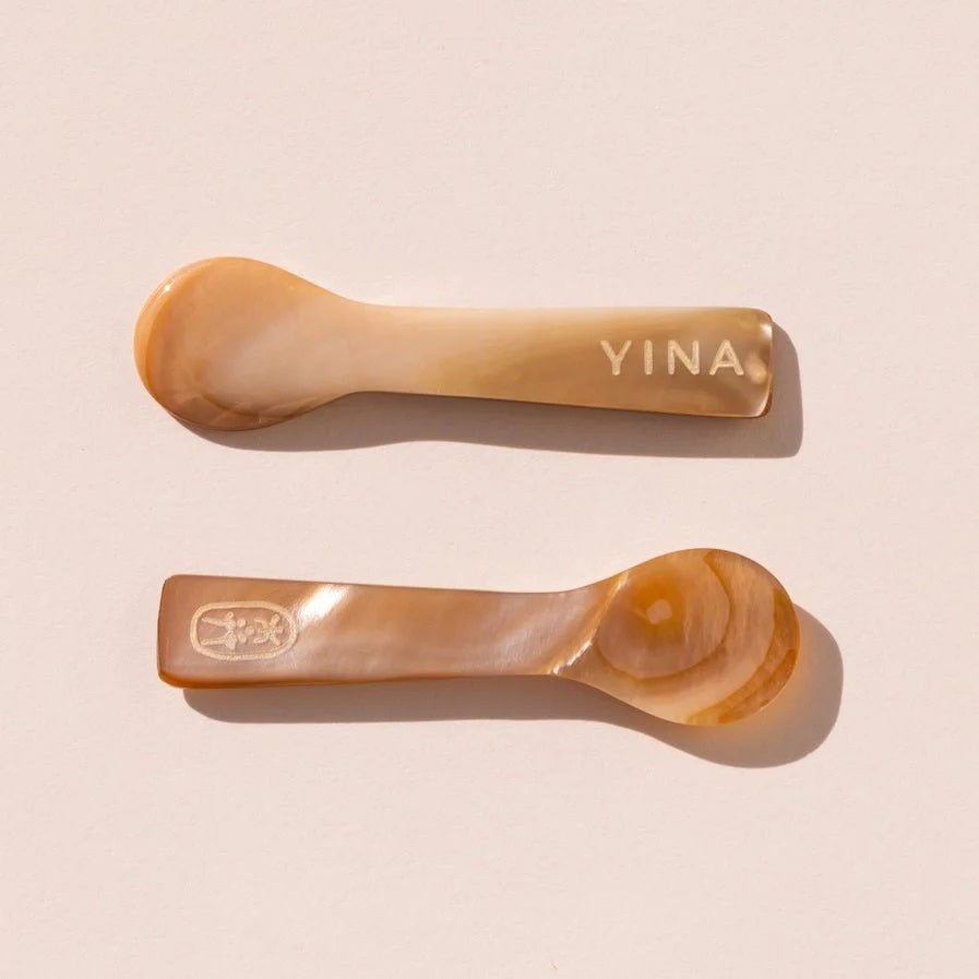 YINA Mother of Pearl Spoon - handcrafted for your vanity. Ideal for scooping creams, balms, or delectables.