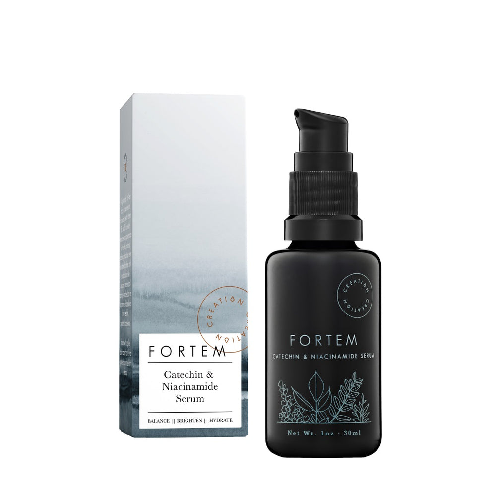 CREATION FORTEM Vitamin B Complex Rebalancing Serum in an elegant glass bottle, a lightweight water-based formula that hydrates, brightens, and refines skin with niacinamide, panthenol, and botanical extracts.