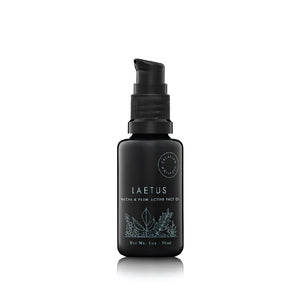 CREATION LAETUS Matcha & Plum Antioxidant Face Oil in a sleek glass bottle, a lightweight, fast-absorbing formula rich in plant-based actives that hydrates, soothes, and enhances skin radiance.
