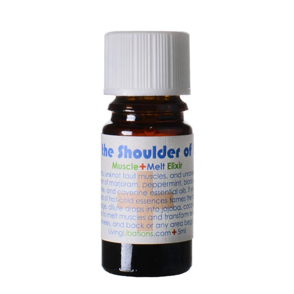 Bottle of Living Libations Feeling the Shoulder of the Lion Muscle Melt Elixir. 5ml
