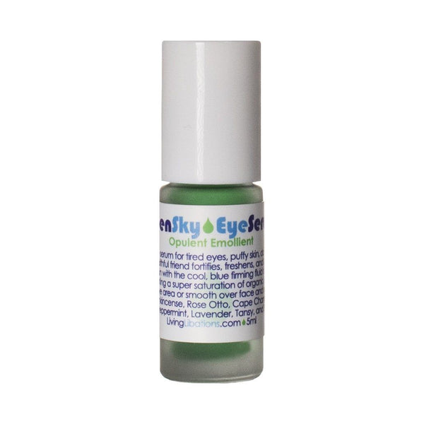 Living Libations Open Sky Eye Serum with rose quartz roller and botanical ingredients. 5ml