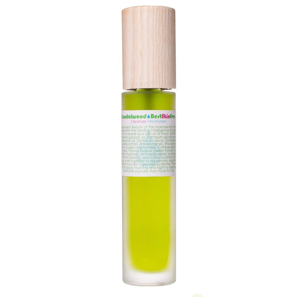 Living Libations Best Skin Ever Sandalwood, a soothing blend with Sandalwood Nut Oil, Frankincense, and Chamomile to hydrate and nourish sensitive skin. 30ml